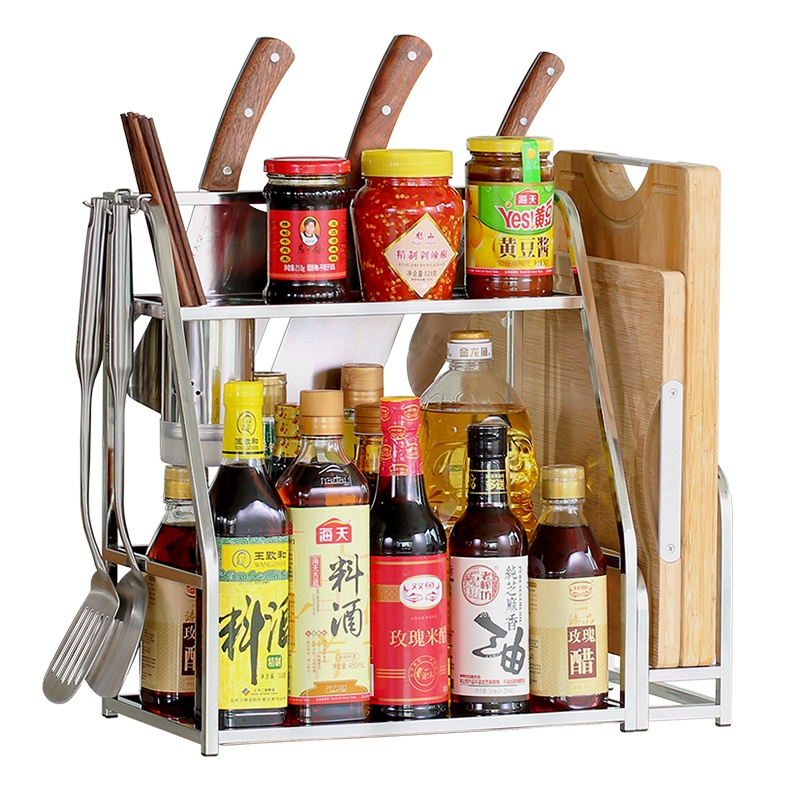 炊大皇 不锈钢三层收纳架调料瓶架砧板架筷子筒刀架 带挂钩 厨房置物架