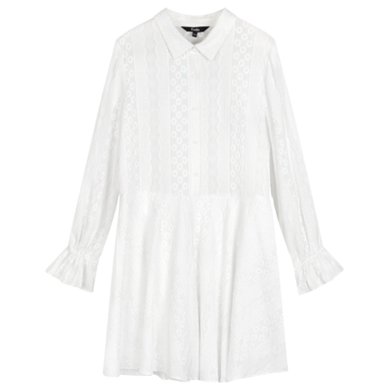 拉夏贝尔Puella新款韩版显瘦百搭泡泡袖收腰a字短裙衬衫连衣裙女2T000095