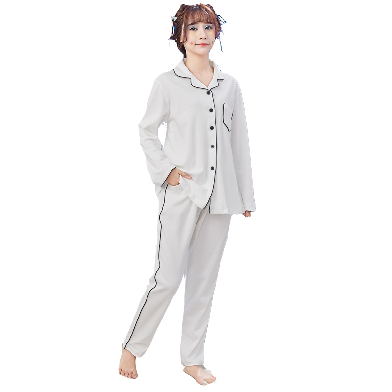 茜靓2020春秋季睡衣女长袖纯棉韩版翻领可爱可外穿家居服套装女