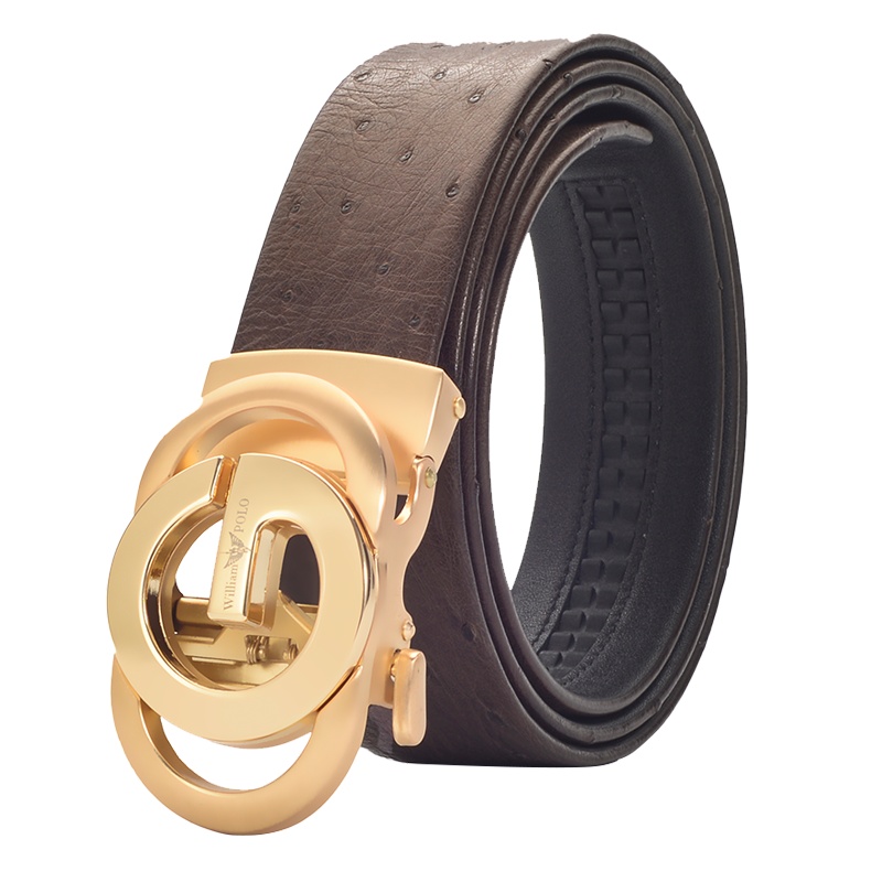 英皇保罗POLO鸵鸟皮带男真皮自动扣男士腰带高档休闲商务正装头层牛皮裤带男礼盒装送父亲生日男友情人节礼物