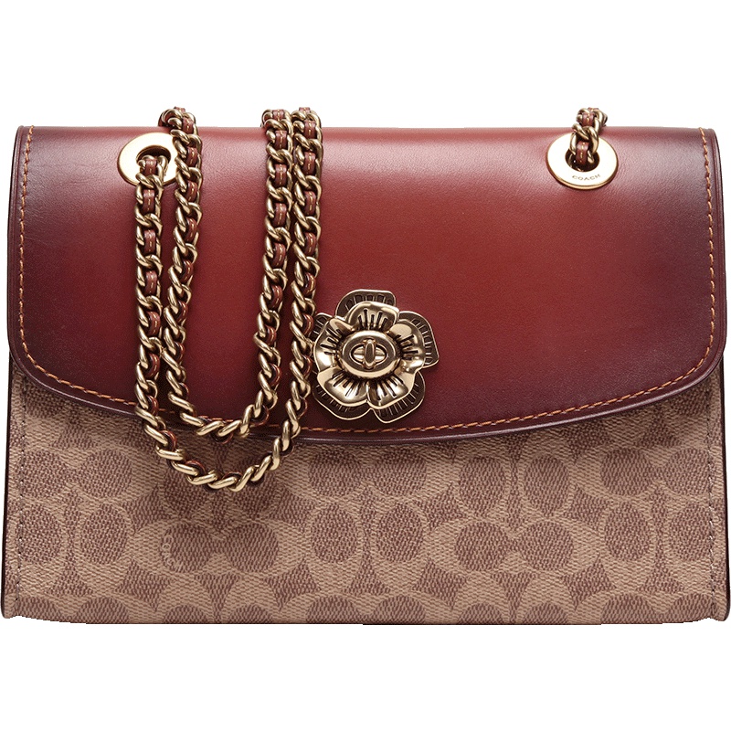 COACH 蔻驰 女士Signature系列涂层帆布配皮 PARKER 山茶花手提包单肩包 30585