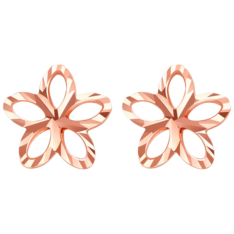 佰色传情18K金耳饰女简约彩金耳钉花瓣Au750玫瑰金耳环送女友送闺蜜送朋友生日节日礼物