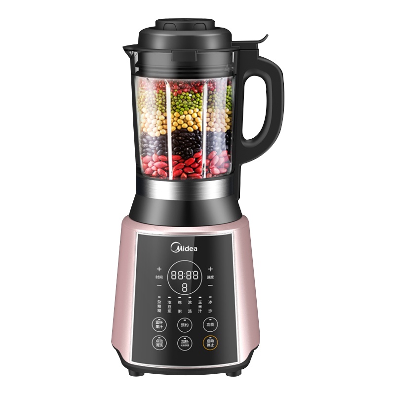 美的(Midea)破壁机智能预约家用1.75L/升粉色加热全自动多功能榨汁养生辅食豆浆绞肉搅拌破壁料理机PB206A