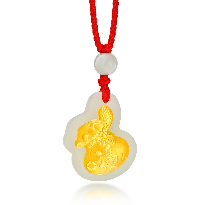 足金和田玉金钱袋吊坠（送玉石红绳）时尚 简约