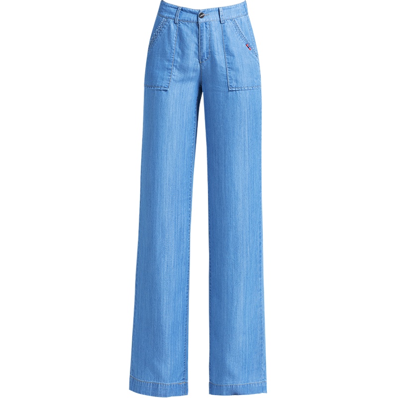 恒源祥夏季新款天丝牛仔阔腿裤女薄显瘦宽松高腰直筒休闲长裤