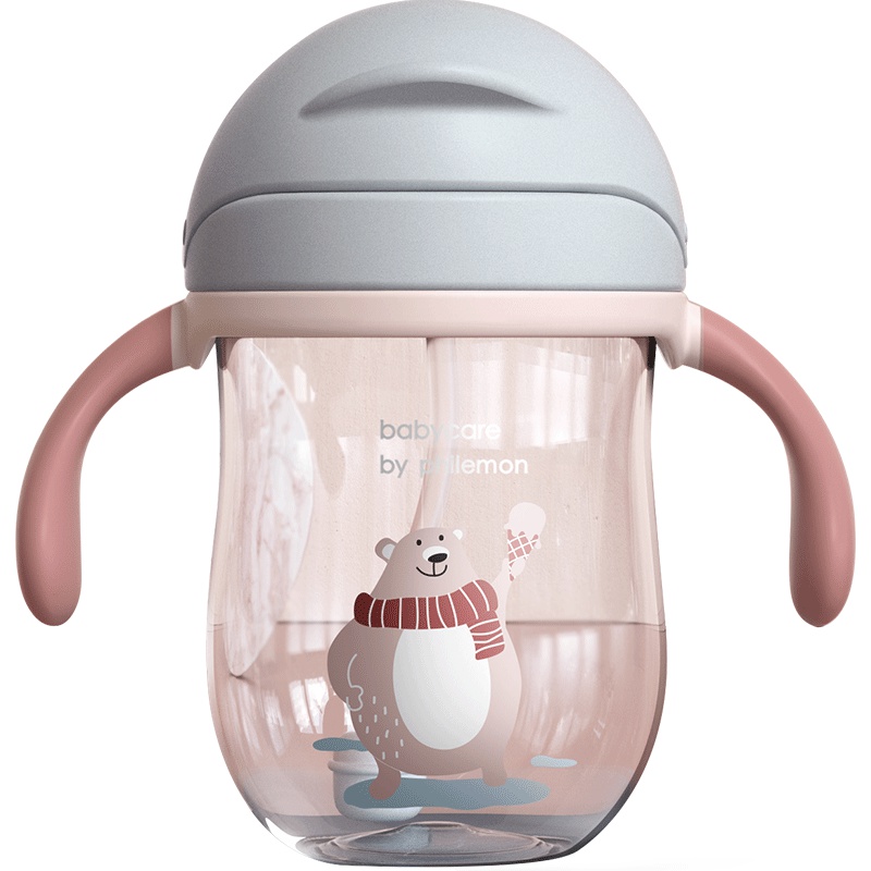 baby care婴儿学饮杯 幼儿园宝宝防摔防呛带手柄重力球儿童吸管水杯 星际灰-240ml 2716