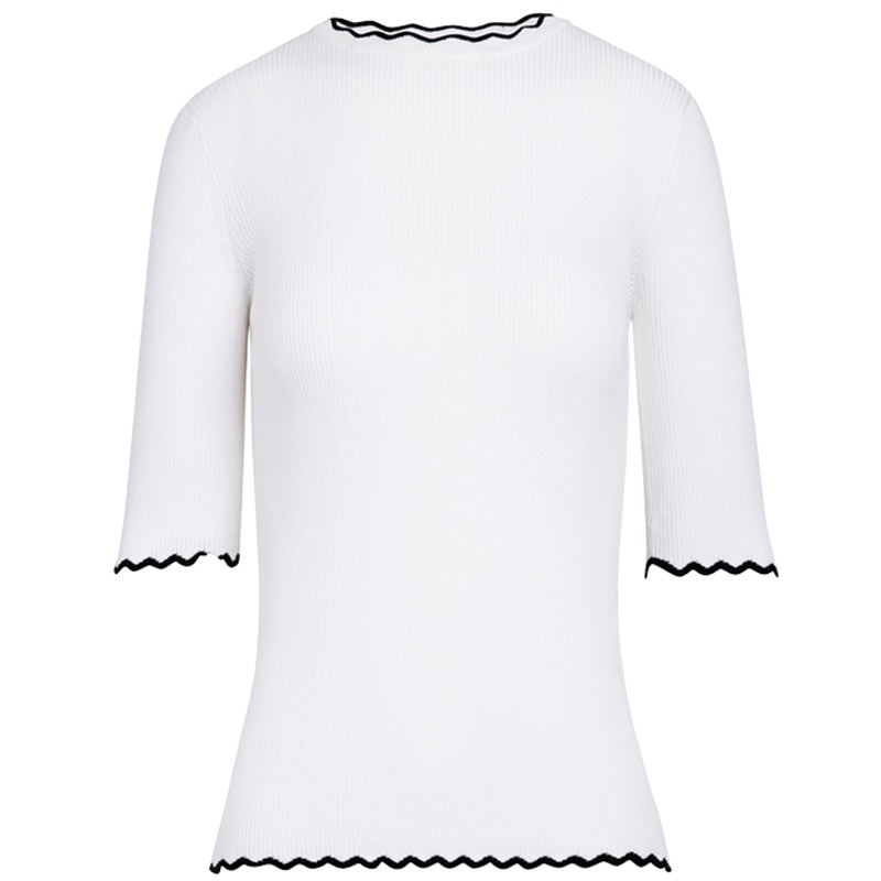 鄂尔多斯ERDOS 春夏纯棉舒适撞色领边百搭女士针织衫/毛衣