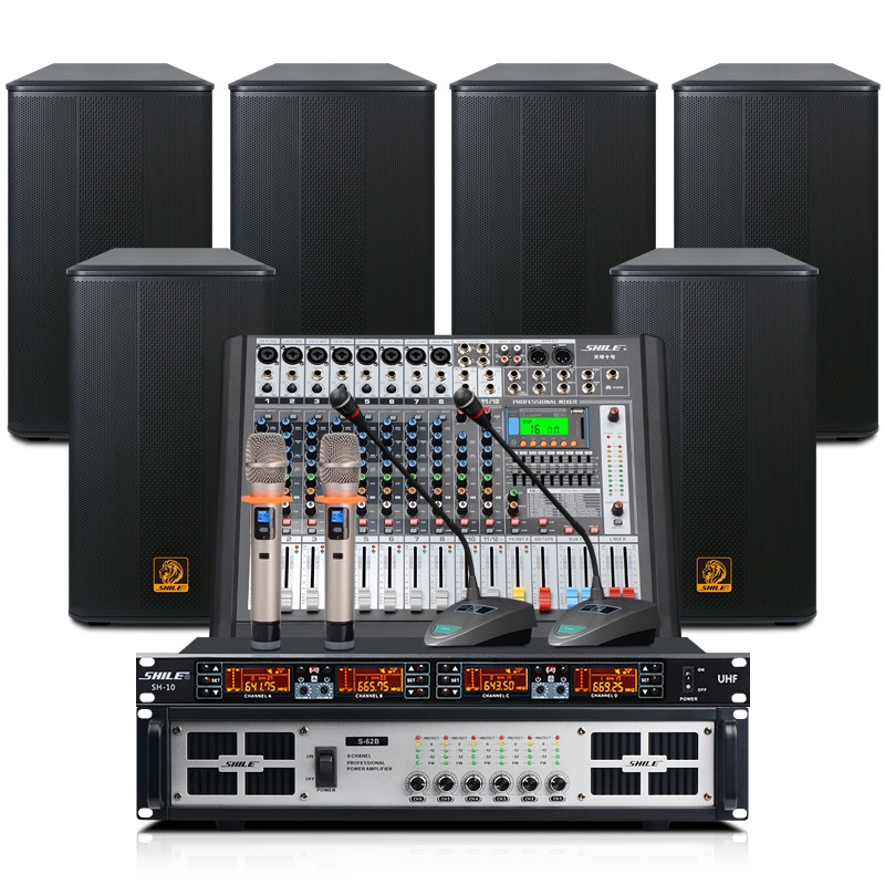 狮乐(SHILE)S62B/BX112会议室功放话筒套装大型会议室背景音乐舞台教室商超12英寸音响