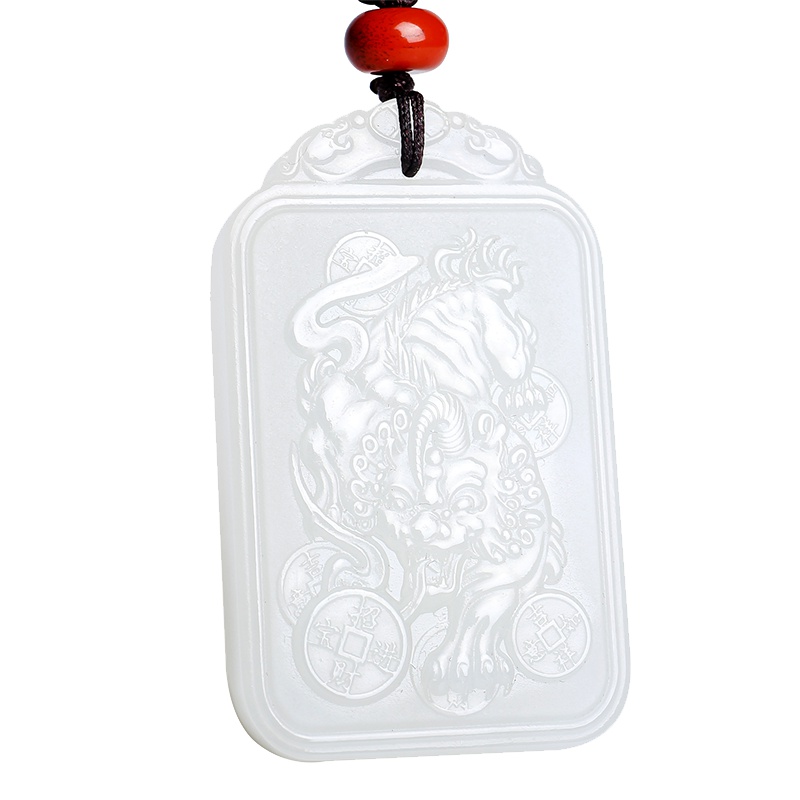 印象眸和田玉貔貅吊坠 羊脂白玉皮休瑞兽玉石挂件 附送证书