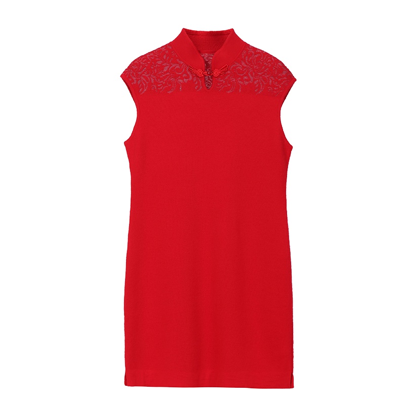 鄂尔多斯ERDOS 精纺立领双提无袖女连衣裙