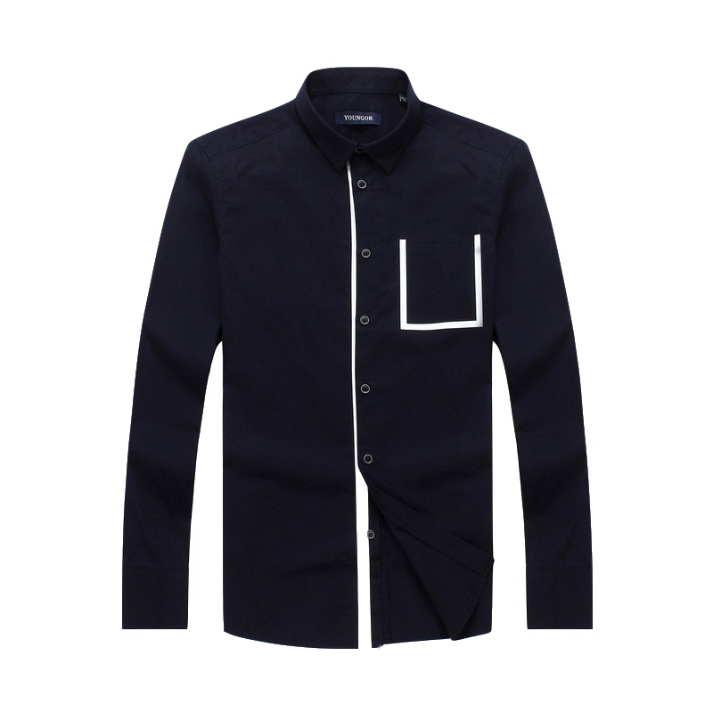 Youngor/雅戈尔秋冬新品男士商务正装纯棉蓝色修身长袖衬衫169FJY