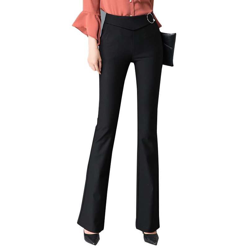 丝柏舍裤子2019秋装女时尚纯色高腰长款微喇休闲裤S93B4796K