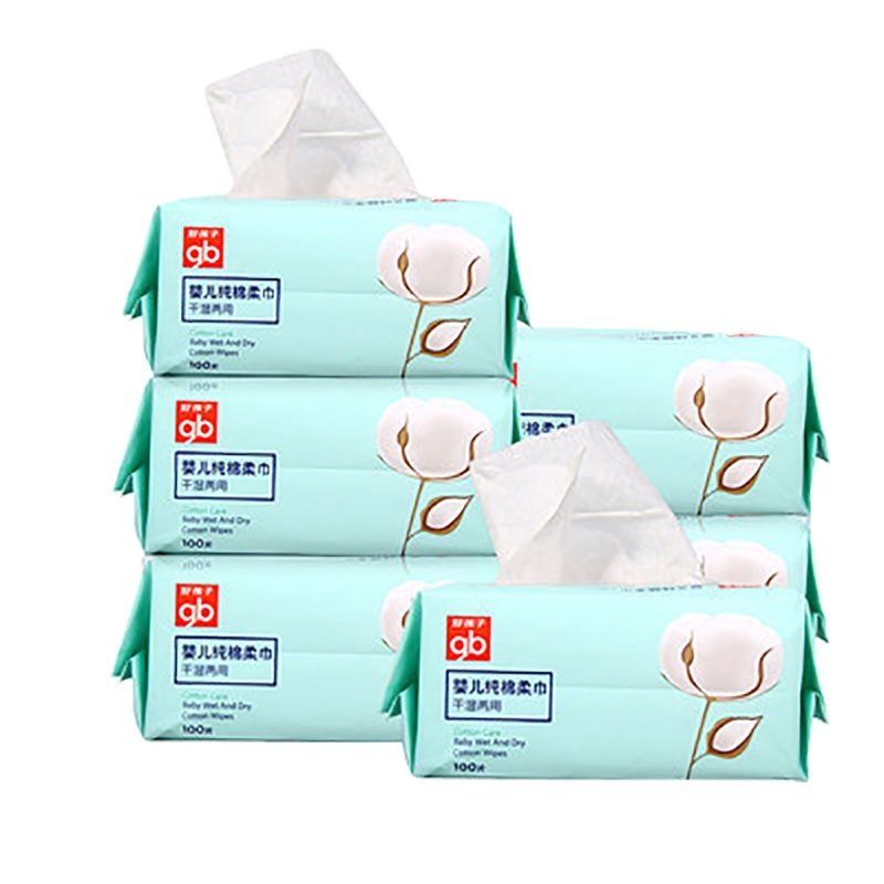 好孩子婴儿纯棉柔湿巾干湿两用巾100片/包*12连包