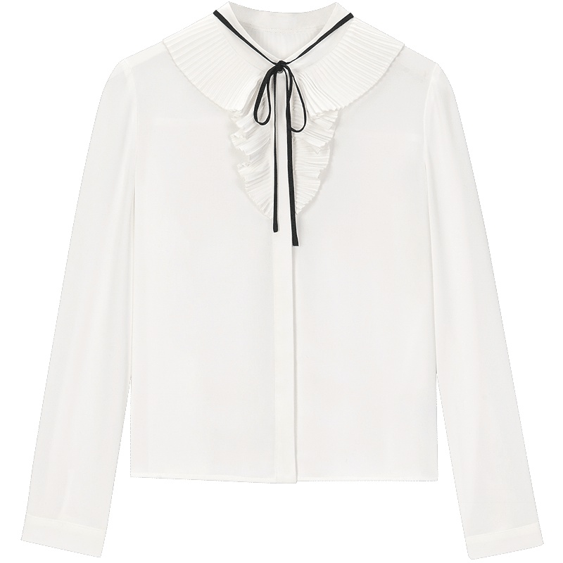 爱居兔春装2019女装撞色系带长袖休闲衬衫