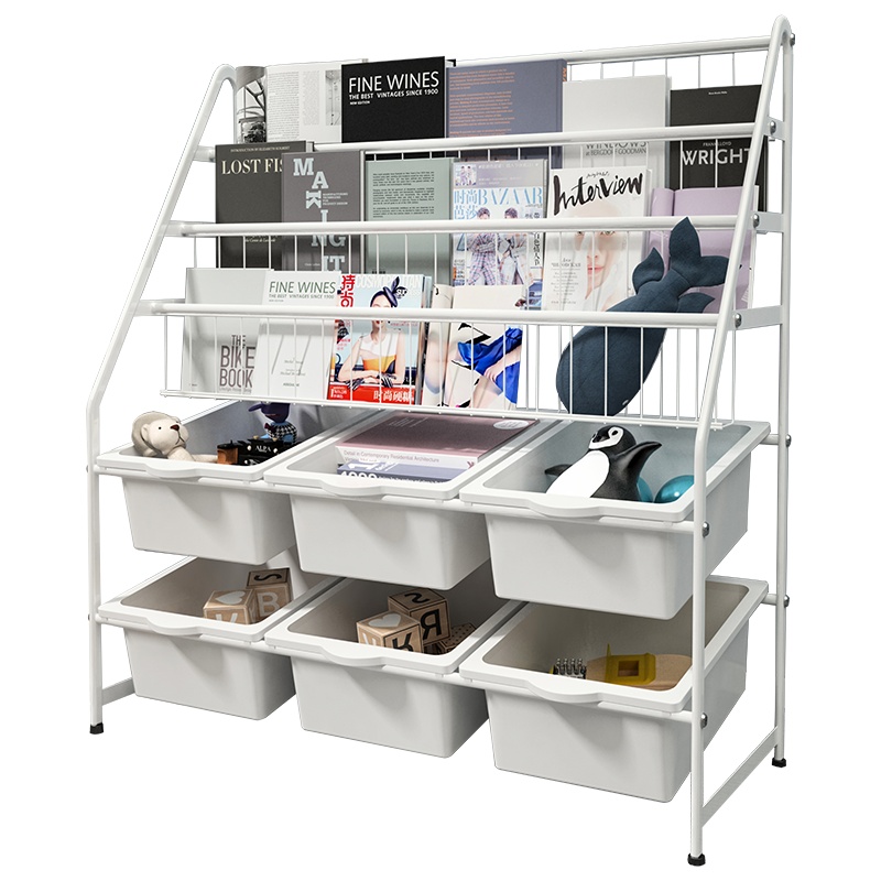 四季沐歌儿童书架落地绘本架可移动小推车置物架宝宝玩具收纳架