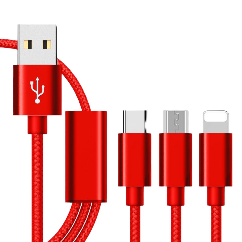 三合一数据线苹果安卓一拖三快充电线手机通用 [常规版铝芯线]中国红