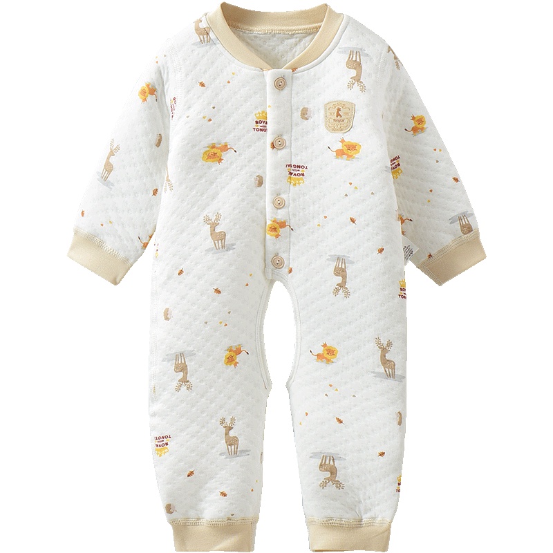 童泰纯棉新生儿衣服0-1岁婴儿加厚开裆连体衣男女宝宝保暖爬爬服