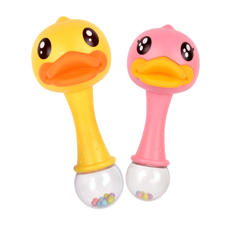 B.Duck小黄鸭手抓球宝宝玩具益智软胶摇铃玩偶健身球趣味沙锤套装