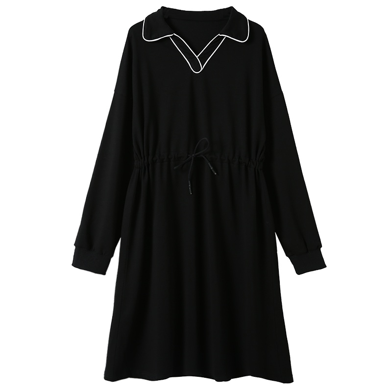 云上生活2020春装简约文艺中长款法式长袖套头连衣裙