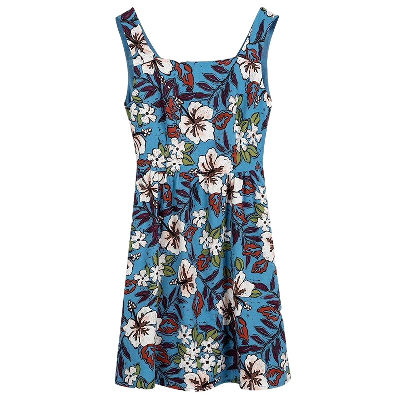 拉夏贝尔吊带连衣裙短款新款女装春季小个子雪纺碎花沙_276 S 天蓝