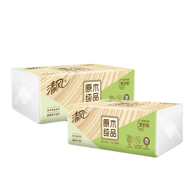 清风 BR38SC3原木纯品软抽 200抽 3包/提 16提/箱