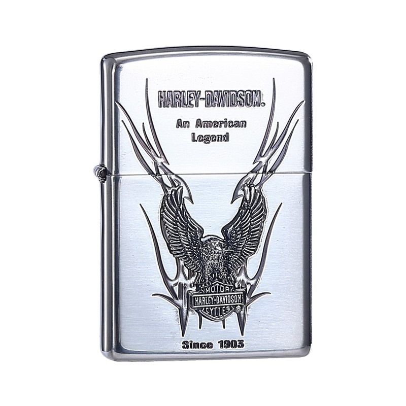 美国ZIPPO打火机 芝宝 纯铜雕刻贴章哈雷复活鹰 日版哈雷镀银 闪电小立鹰 HDP-12