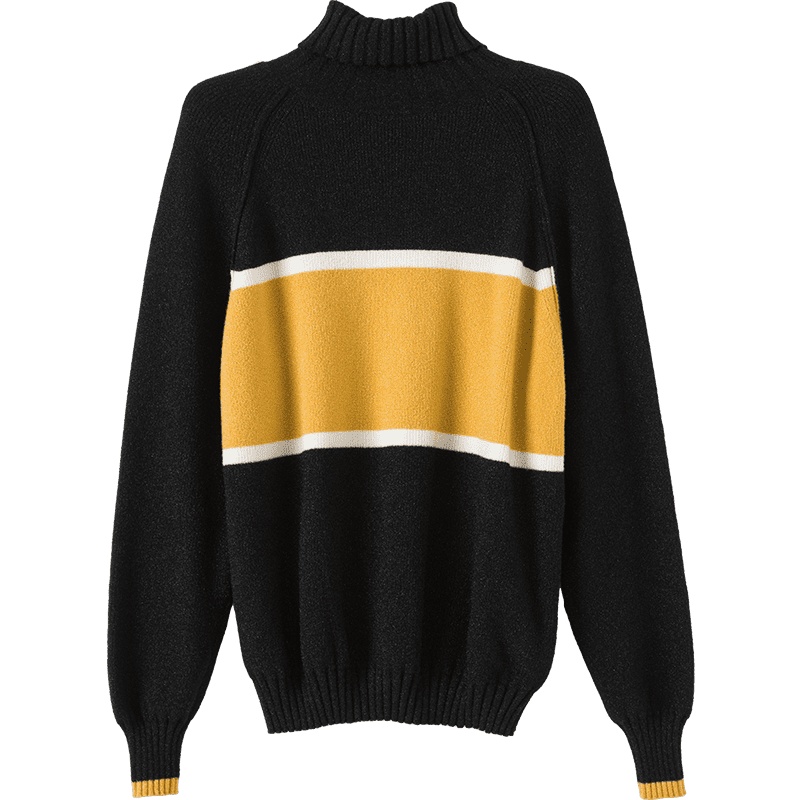 晩白 2020秋冬新品时尚拼色高领长袖休闲宽松简约毛衫套头针织衫女