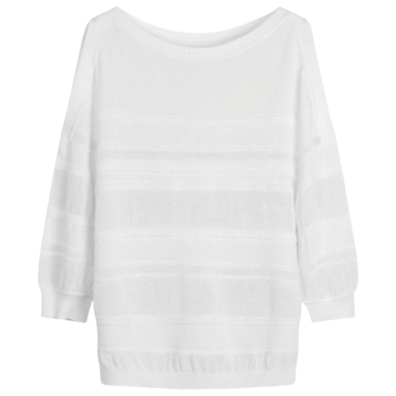 拉夏贝尔针织衫女七分袖春季套头韩版圆领宽松套头薄款小清新毛衣10018202