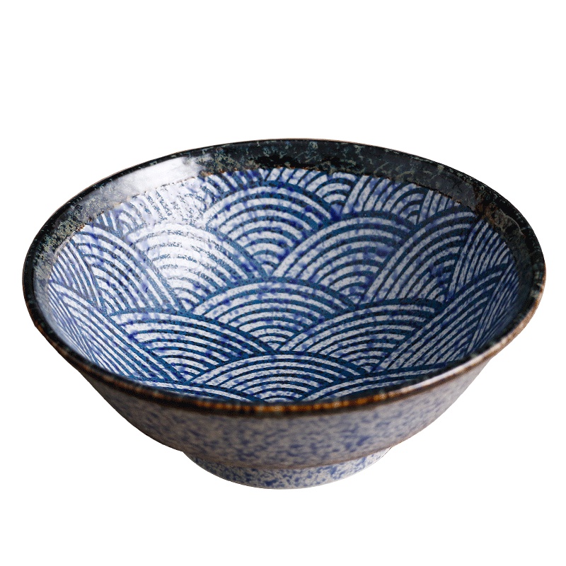 苏宁极物 日本进口爱悦烧青海波釉下彩碗盘碟日式鱼盘和风长方盘陶瓷餐具套装家用（青海波21厘米大汤碗）