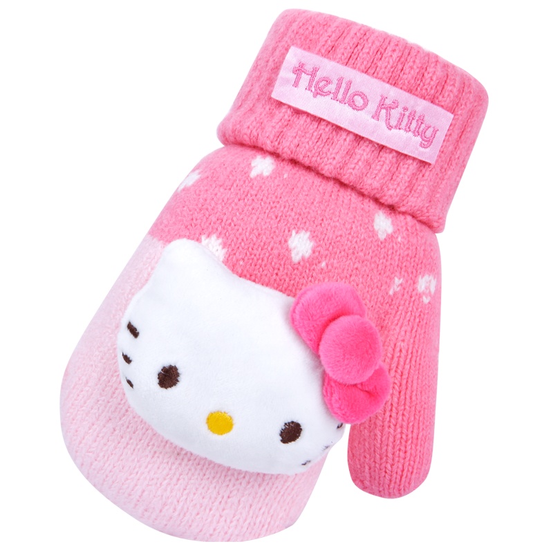 hellokitty女童手套加绒加厚保暖冬季可爱3岁挂脖5岁宝宝女孩儿童手套