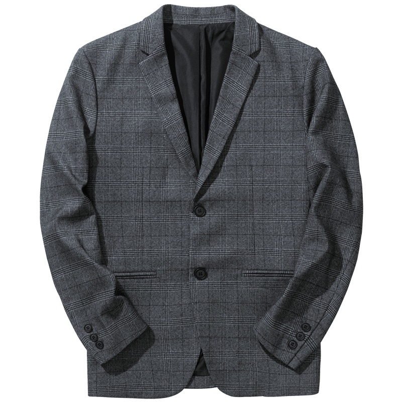 千纸鹤男装休闲西装男士秋季商务时尚平驳领格子便西男35131