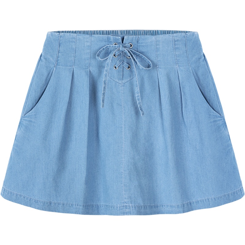 【满198减100预估价：30】Semir森马半身裙女2019夏季新款牛仔a字显瘦裙松紧百褶裙子少女短裙潮