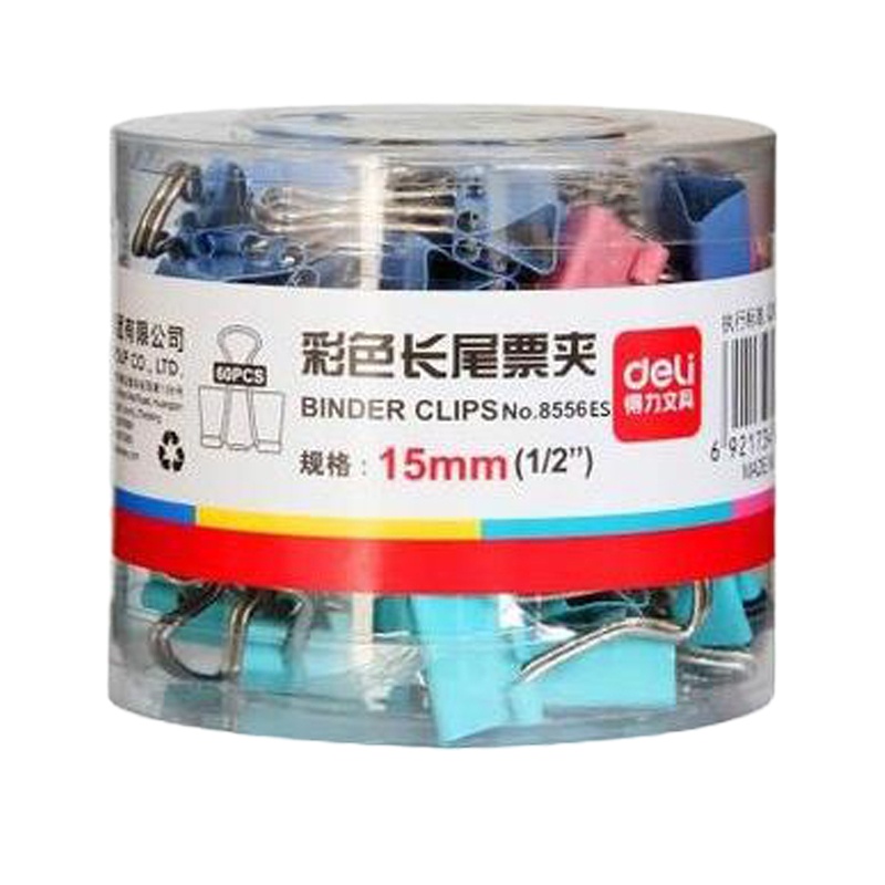 得力 8556ES彩色长尾票夹筒装(混)(60只/筒)