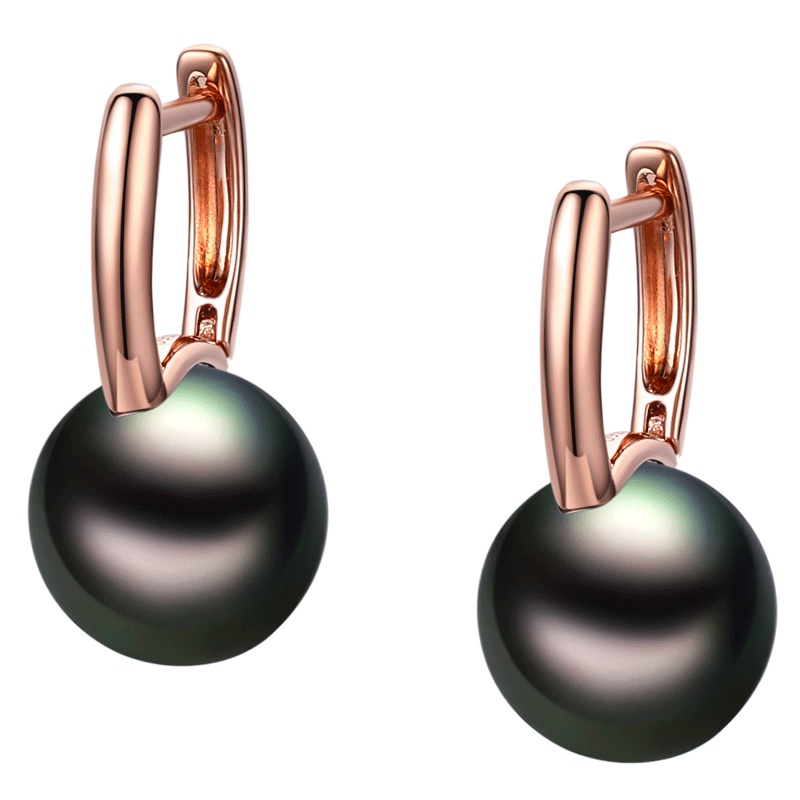 brir 佰色传情 正圆8-9mm大溪地黑珍珠耳饰耳环女18K金正品女