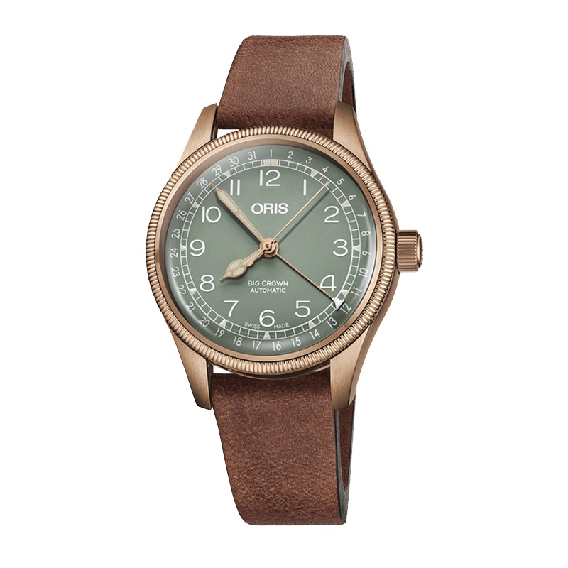 ORIS豪利时航空系列大表冠绿盘皮带36mm青铜指针式男士自动机械腕表75477493167LSL