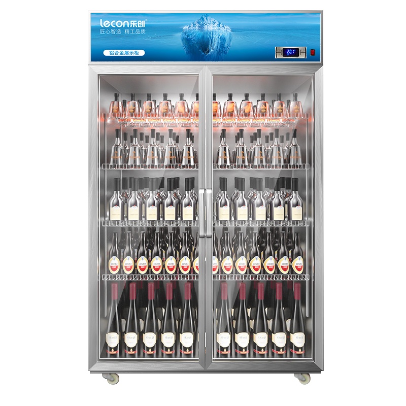 猛世展示柜冷藏下机组饮料柜推拉门门商用冰箱三门双门立式保鲜柜便利店超市冰柜推拉门啤酒柜滑门冷饮柜 双门清新绿 直冷