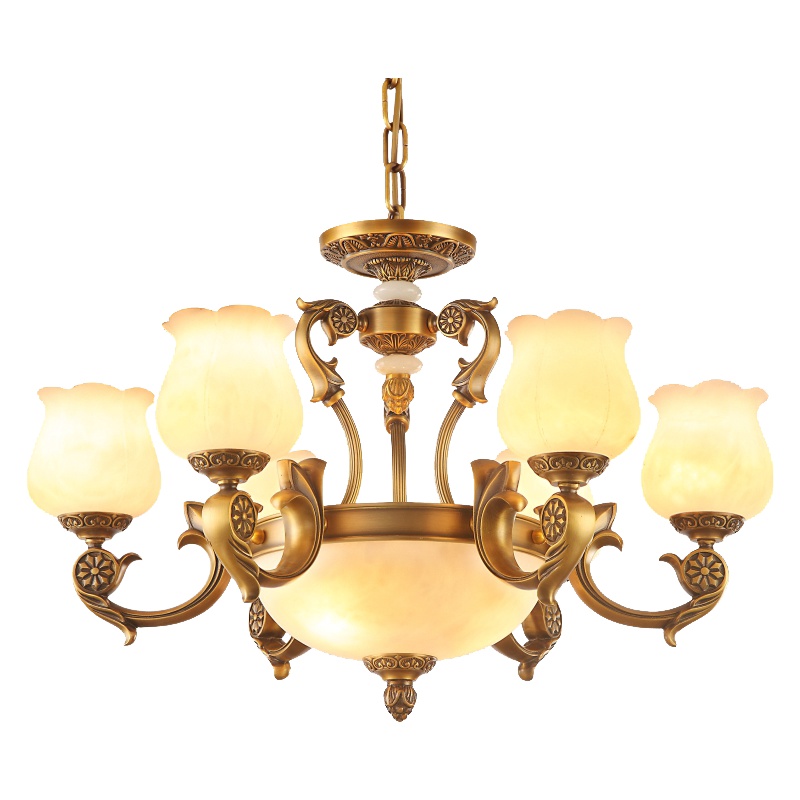 凯特皇菲 欧式吊灯全铜云石灯客厅灯美式别墅铜吊灯餐厅卧室灯全铜灯具9023