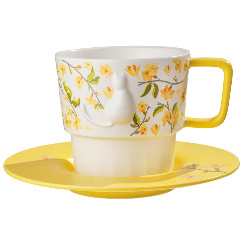 瑞幸咖啡(luckin coffee)个性创意花喵浮雕杯碟套装陶瓷咖啡杯英式下午茶茶杯马克杯