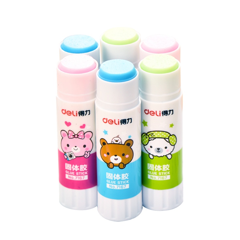 得力(deli)7165彩色固体胶棒10支 可爱卡通彩色9g固体胶 PVA材质固体胶棒胶水学生文具混色 胶带/胶水/胶棒