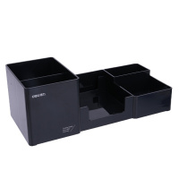 得力(deli)9118 塑料桌面笔筒 笔座 收纳 名片盒功能多功能笔筒黑色