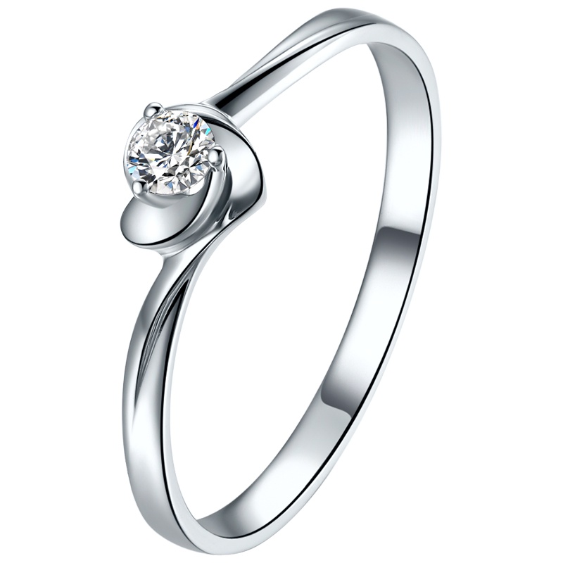 周六福珠宝白18K金心形钻石戒指 wp