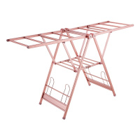 卡贝晾衣架落地折叠室内家用晒衣架阳台晾衣杆简易婴儿晾衣晒被架 玫瑰金1.5米带加固板