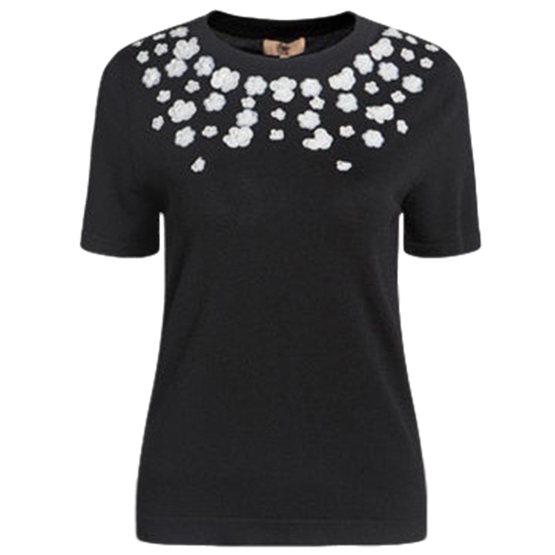 【福利款】拉夏贝尔Candie's初秋时尚百搭休闲提花圆领短袖T恤女30062068