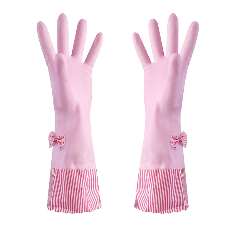 舒大嫂蝴蝶结款加长家务清洁手套(不加绒) 厨房刷锅洗碗晾衣服防水防滑耐高温橡胶手套 舒大嫂