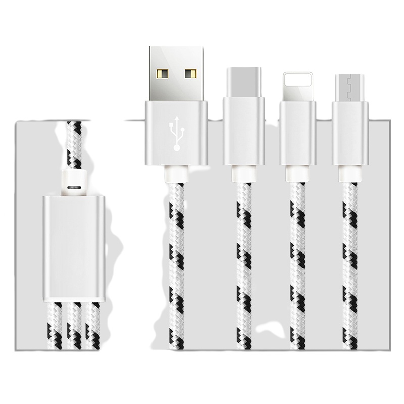 三合一手机快充typec苹果数据线安卓定制印单色logo多功能可收缩多口冲电车载usb车用礼品定做订制(100个装)