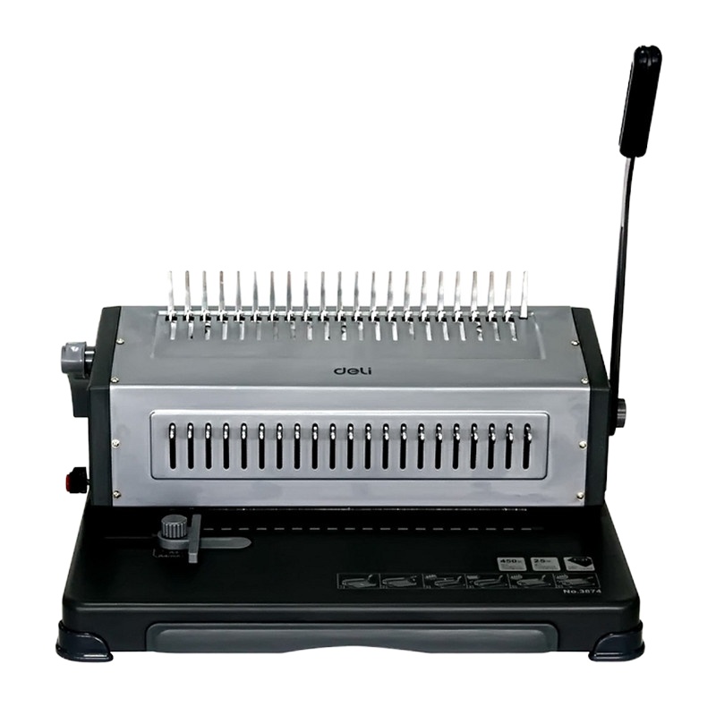 得力3874胶圈装订机(灰)(台)小型简易打孔机 会计文件标书 账本打孔机 小型胶装钉机器