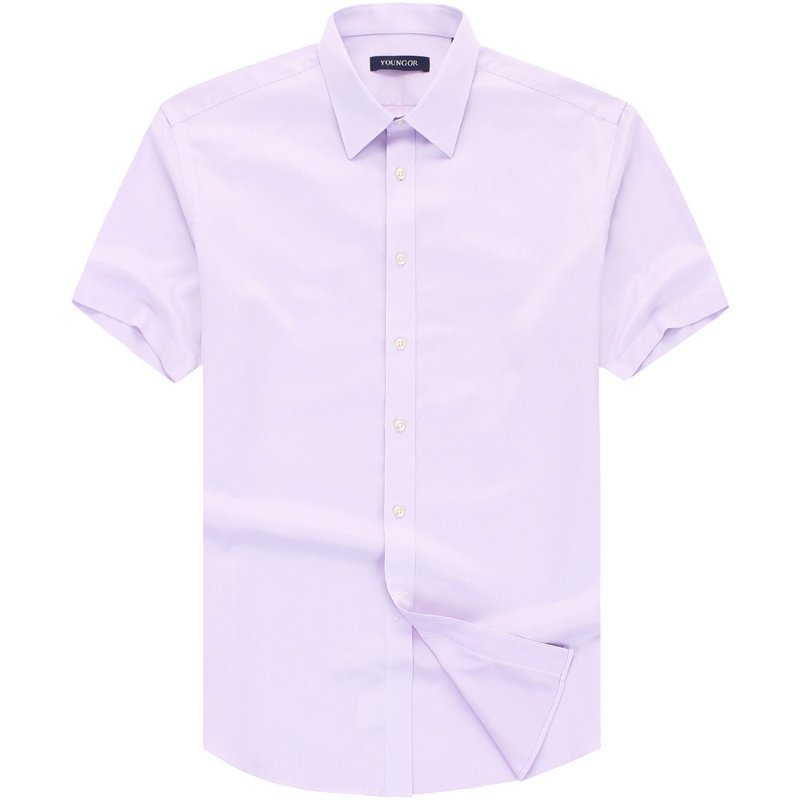 Youngor/雅戈尔【DP免烫】 2020夏季 衬衫男 短袖衬衫 纯色衬衫男 商务休闲 粉紫提花168LBA