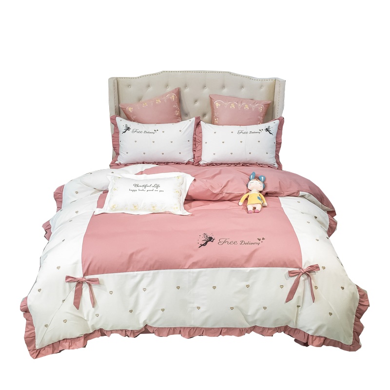 南极人(NanJiren)家纺 斜纹全棉轻奢蝴蝶结刺绣四件套纯棉床单人被套被子套件网红款1.5m1.8米床上用品