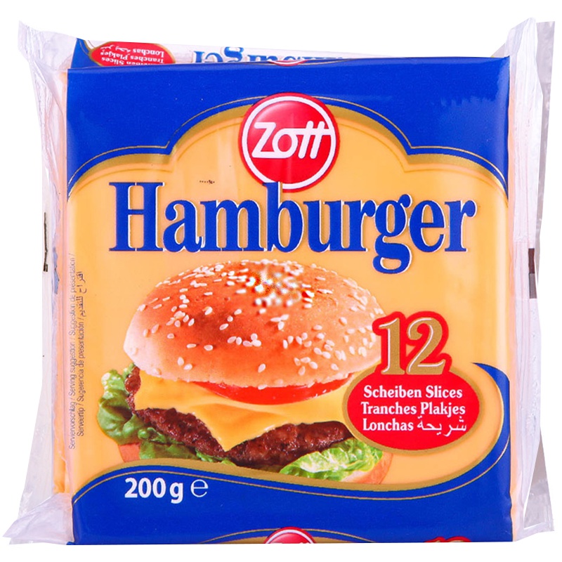卓德(zott) 德国进口 汉堡奶酪片 芝士片 200g(12片装)*2