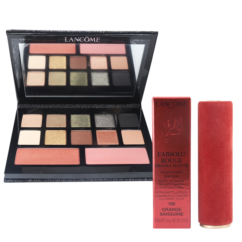 兰蔻菁纯丝绒雾面唇膏 3.4g 196（红管）+兰蔻星光眼影腮红修容彩妆盘